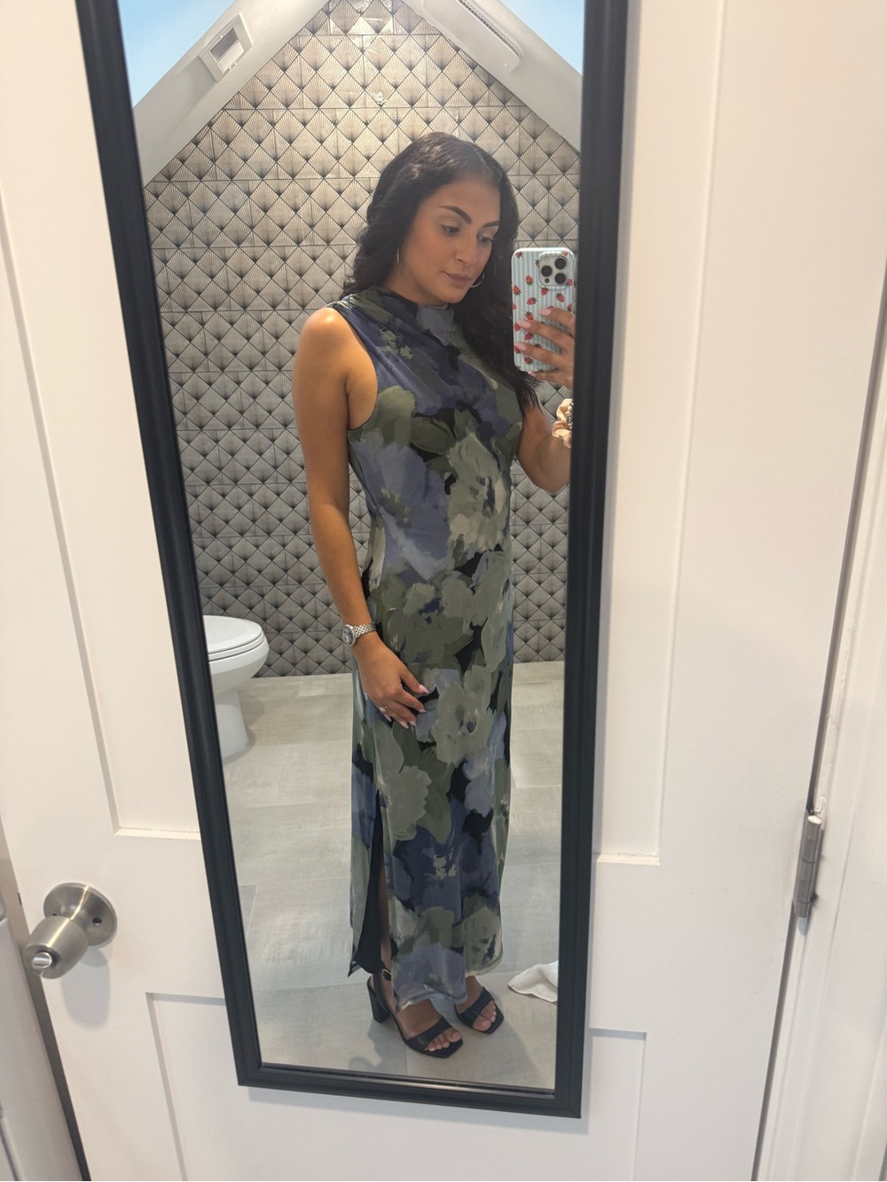 Rachel Zoe Olive & Navy Floral Sleeveless Maxi Dress